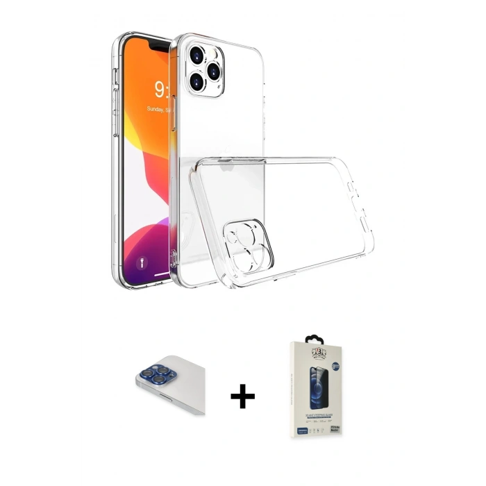 MARSİLYAN™- iPhone 13 Pro Max Kılıf Zirve Doku - Siyah Bilvis Hayalet Cam Ekran Koruyucu + Pers Alüminyum Kamera Lens - LT