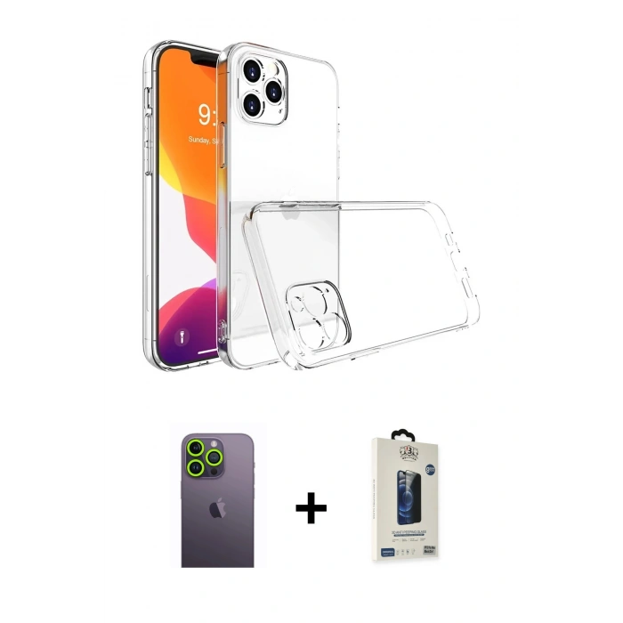 MARSİLYAN™- iPhone 13 Pro Max Kılıf Zirve Doku - Siyah Bilvis Hayalet Cam Ekran Koruyucu + Neon Fosforlu Kamera Lens - YL