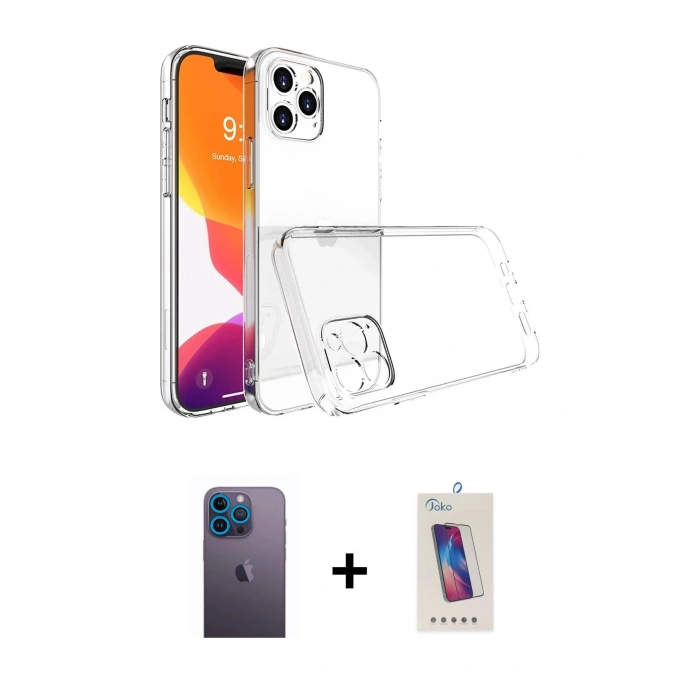 MARSİLYAN™- iPhone 13 Pro Max Kılıf Zirve Doku - Siyah Joko 5D Cam + Neon Fosforlu Kamera Lens - MI