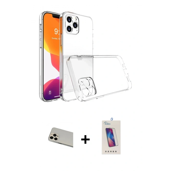 MARSİLYAN™- iPhone 13 Pro Max Kılıf Zirve Doku - Siyah Joko 5D Cam + Rainbow Kamera Lens Koruma Cam - REGD