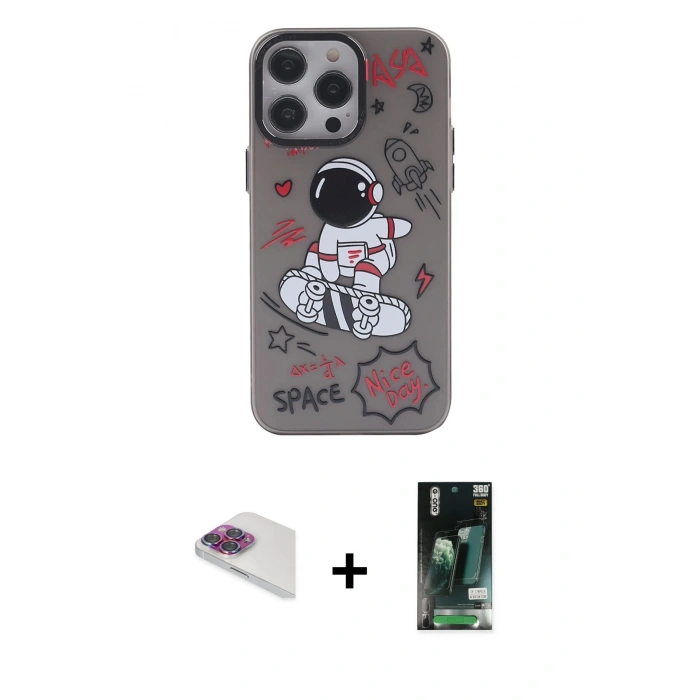 MARSİLYAN™- iPhone 13 Pro Max Kılıf Zirve Form Özel Seri - Şeffaf 360 Full Body Arka Koruyucu + Pers Alüminyum Kamera Lens - GI