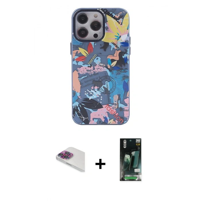 MARSİLYAN™- iPhone 13 Pro Max Kılıf Zirve Form Özel Seri - Şeffaf 360 Full Body Arka Koruyucu + Pers Alüminyum Kamera Lens - GI