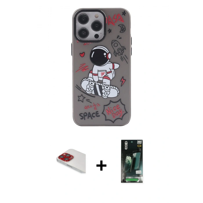MARSİLYAN™- iPhone 13 Pro Max Kılıf Zirve Form Özel Seri - Şeffaf 360 Full Body Arka Koruyucu + Pers Alüminyum Kamera Lens - KI