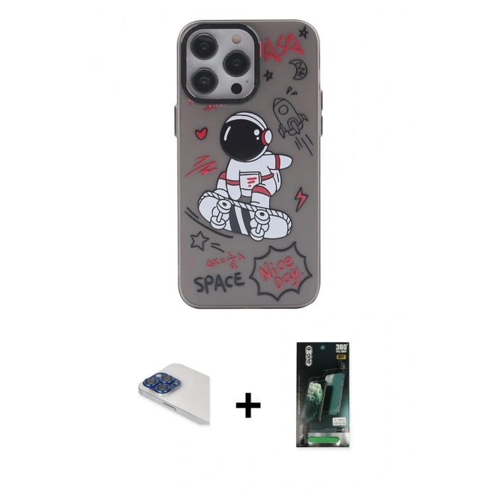 MARSİLYAN™- iPhone 13 Pro Max Kılıf Zirve Form Özel Seri - Şeffaf 360 Full Body Arka Koruyucu + Pers Alüminyum Kamera Lens - LT