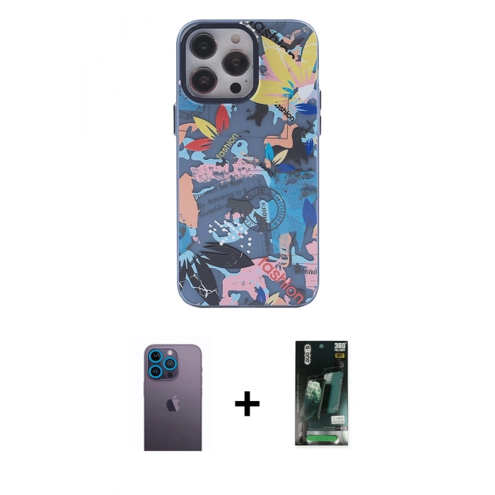 MARSİLYAN™- iPhone 13 Pro Max Kılıf Zirve Form Özel Seri - Şeffaf 360 Full Body Arka Koruyucu + Neon Fosforlu Kamera Lens - MI