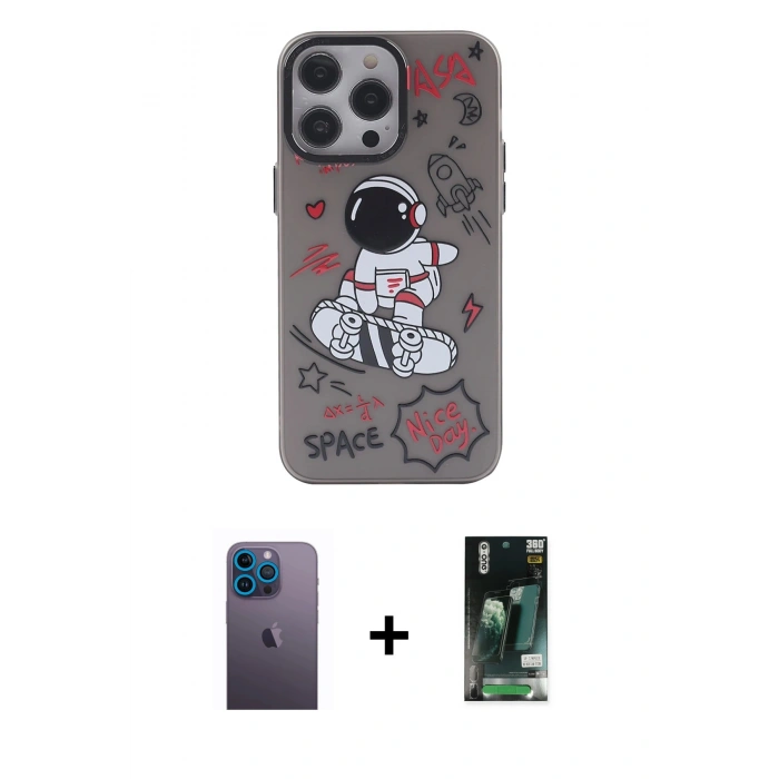 MARSİLYAN™- iPhone 13 Pro Max Kılıf Zirve Form Özel Seri - Şeffaf 360 Full Body Arka Koruyucu + Neon Fosforlu Kamera Lens - MI