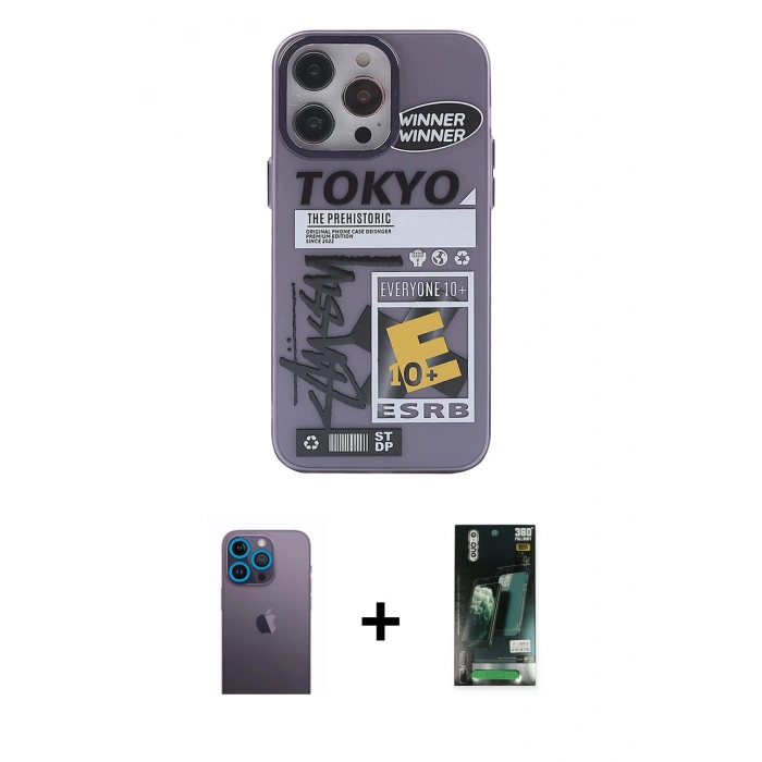 MARSİLYAN™- iPhone 13 Pro Max Kılıf Zirve Form Özel Seri - Şeffaf 360 Full Body Arka Koruyucu + Neon Fosforlu Kamera Lens - MI
