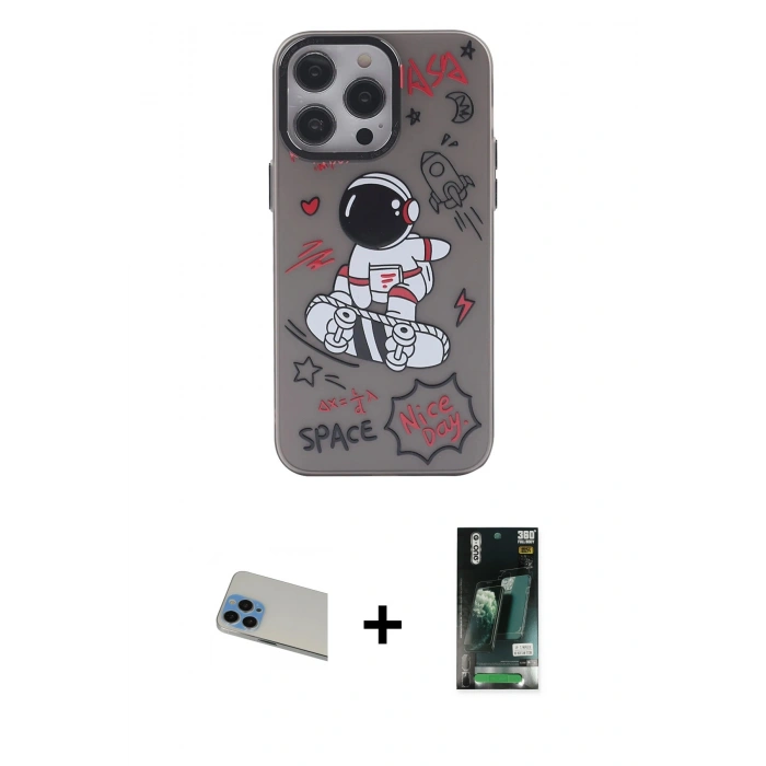 MARSİLYAN™- iPhone 13 Pro Max Kılıf Zirve Form Özel Seri - Şeffaf 360 Full Body Arka Koruyucu + Rainbow Kamera Lens Koruma Cam - MI