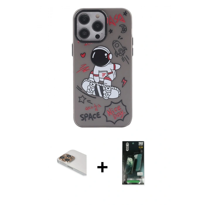 MARSİLYAN™- iPhone 13 Pro Max Kılıf Zirve Form Özel Seri - Şeffaf 360 Full Body Arka Koruyucu + Pers Alüminyum Kamera Lens - GD