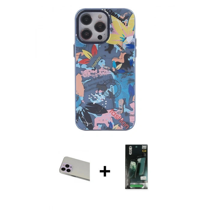 MARSİLYAN™- iPhone 13 Pro Max Kılıf Zirve Form Özel Seri - Şeffaf 360 Full Body Arka Koruyucu + Rainbow Kamera Lens Koruma Cam - MR