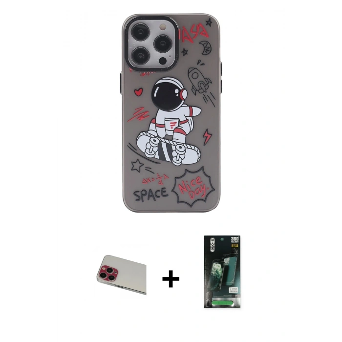 MARSİLYAN™- iPhone 13 Pro Max Kılıf Zirve Form Özel Seri - Şeffaf 360 Full Body Arka Koruyucu + Rainbow Kamera Lens Koruma Cam - KI