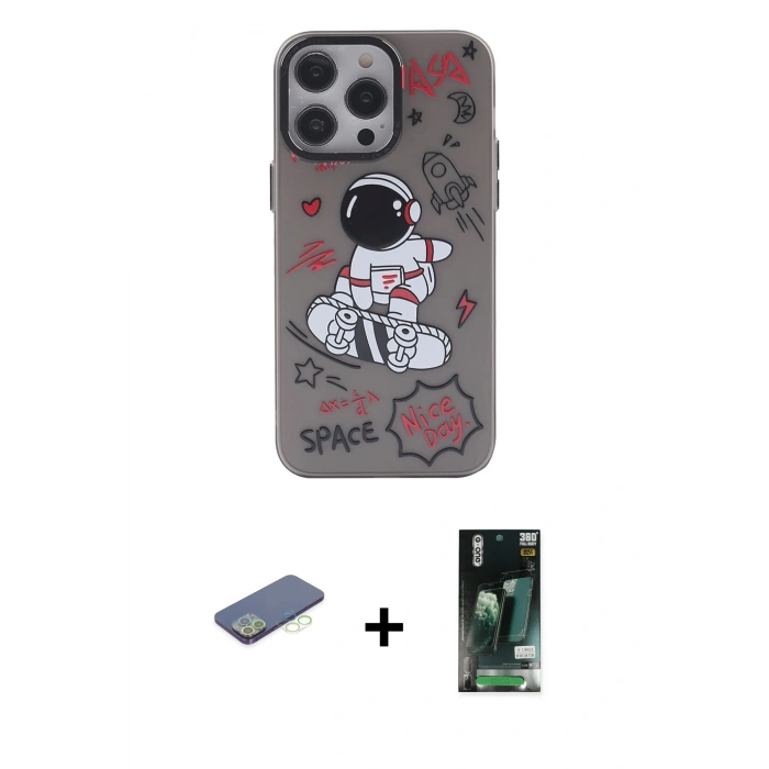 MARSİLYAN™- iPhone 13 Pro Max Kılıf Zirve Form Özel Seri - Şeffaf 360 Full Body Arka Koruyucu + Renkli Kamera Lens Koruma Cam - YL