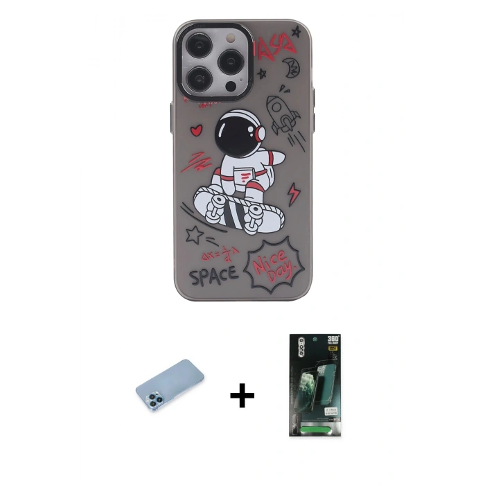 MARSİLYAN™- iPhone 13 Pro Max Kılıf Zirve Form Özel Seri - Şeffaf 360 Full Body Arka Koruyucu + Shine Kamera Lens Koruma Cam - MI
