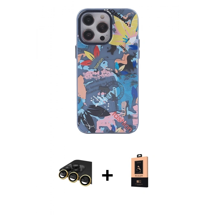 MARSİLYAN™- iPhone 13 Pro Max Kılıf Zirve Form Özel Seri - Şeffaf Maxco Cam Ekran Koruyucu + Raze Metal Kamera Lens - GD