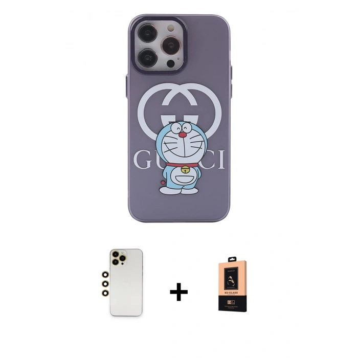 MARSİLYAN™- iPhone 13 Pro Max Kılıf Zirve Form Özel Seri - Şeffaf Maxco Cam Ekran Koruyucu + Gold Shine Kamera Lens