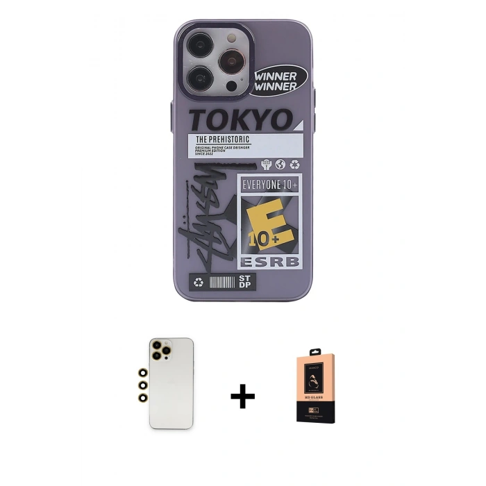 MARSİLYAN™- iPhone 13 Pro Max Kılıf Zirve Form Özel Seri - Şeffaf Maxco Cam Ekran Koruyucu + Gold Shine Kamera Lens