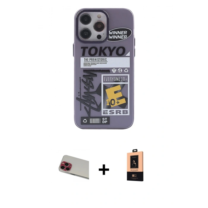 MARSİLYAN™- iPhone 13 Pro Max Kılıf Zirve Form Özel Seri - Şeffaf Maxco Cam Ekran Koruyucu + Kırmızı Rainbow Kamera Lens Koruma Cam