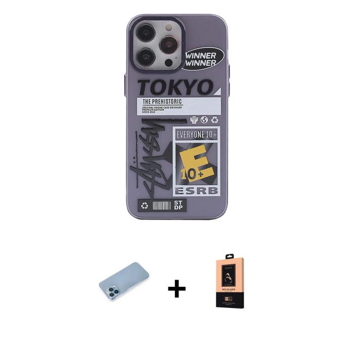 MARSİLYAN™- iPhone 13 Pro Max Kılıf Zirve Form Özel Seri - Şeffaf Maxco Cam Ekran Koruyucu + Mavi Shine Kamera Lens Koruma Cam