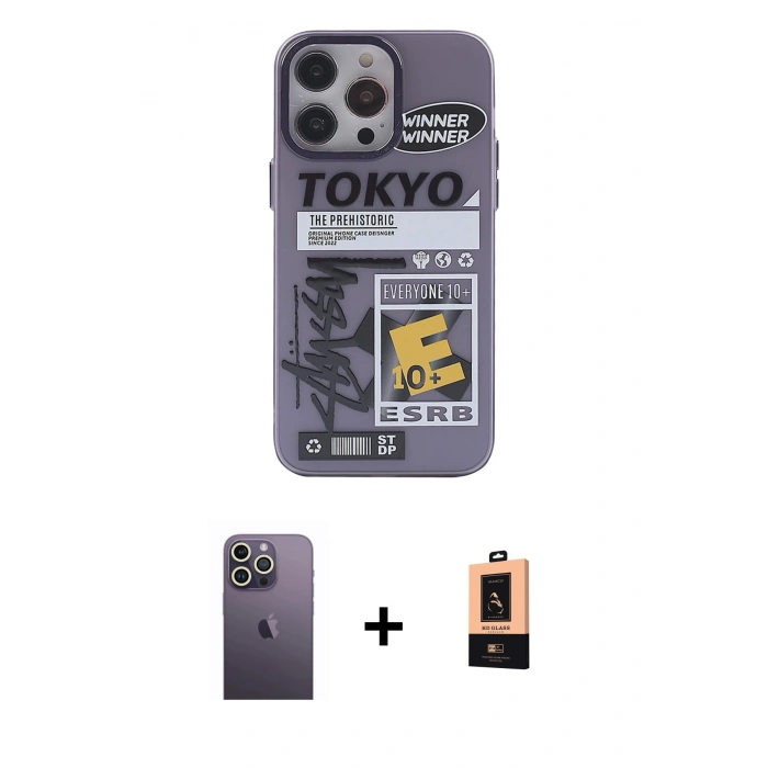 MARSİLYAN™- iPhone 13 Pro Max Kılıf Zirve Form Özel Seri - Şeffaf Maxco Cam Ekran Koruyucu + Neon Fosforlu Kamera Lens - BZ