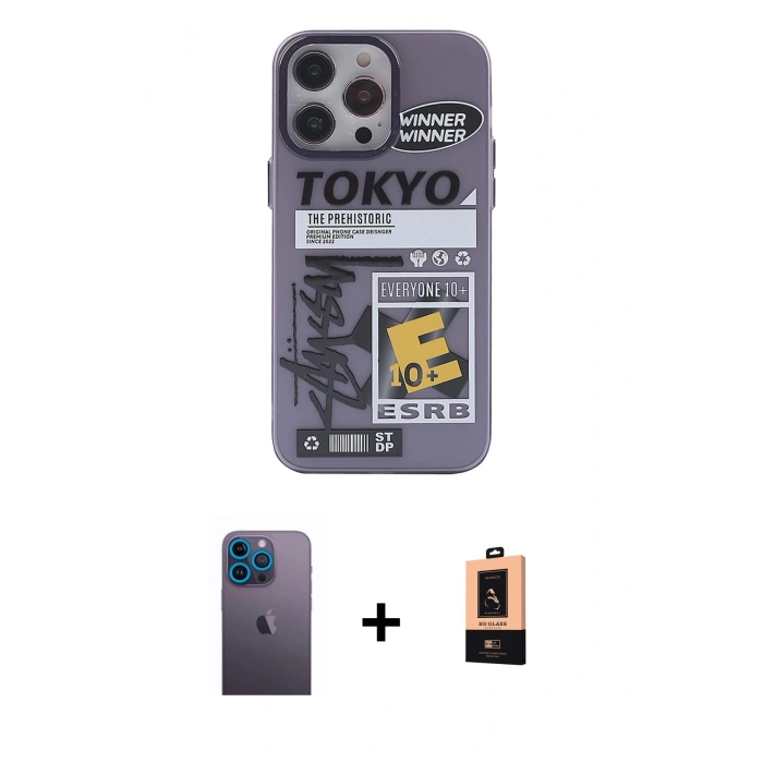 MARSİLYAN™- iPhone 13 Pro Max Kılıf Zirve Form Özel Seri - Şeffaf Maxco Cam Ekran Koruyucu + Neon Fosforlu Kamera Lens - MI
