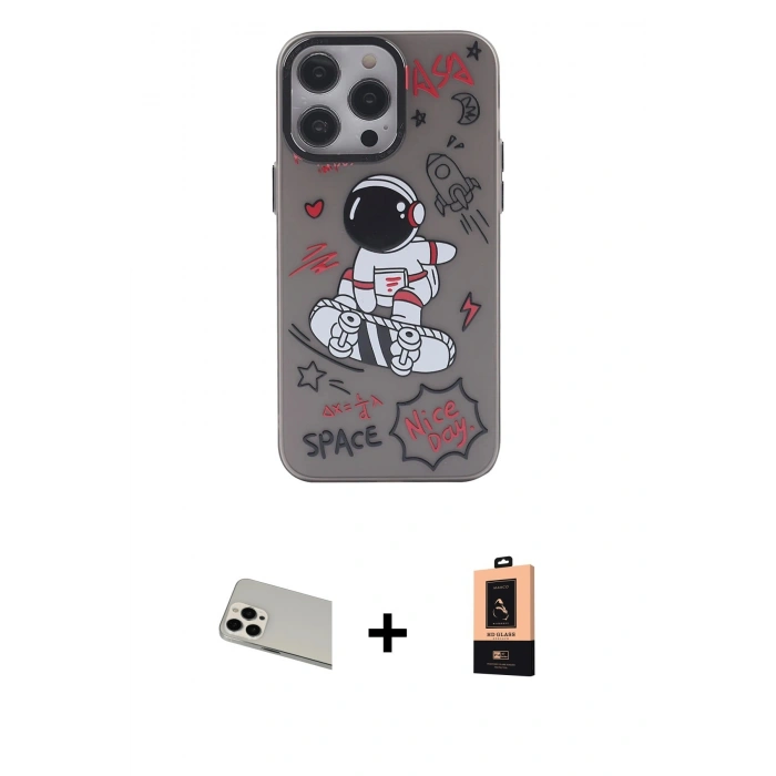 MARSİLYAN™- iPhone 13 Pro Max Kılıf Zirve Form Özel Seri - Şeffaf Maxco Cam Ekran Koruyucu + Rainbow Kamera Lens Koruma Cam - BZ