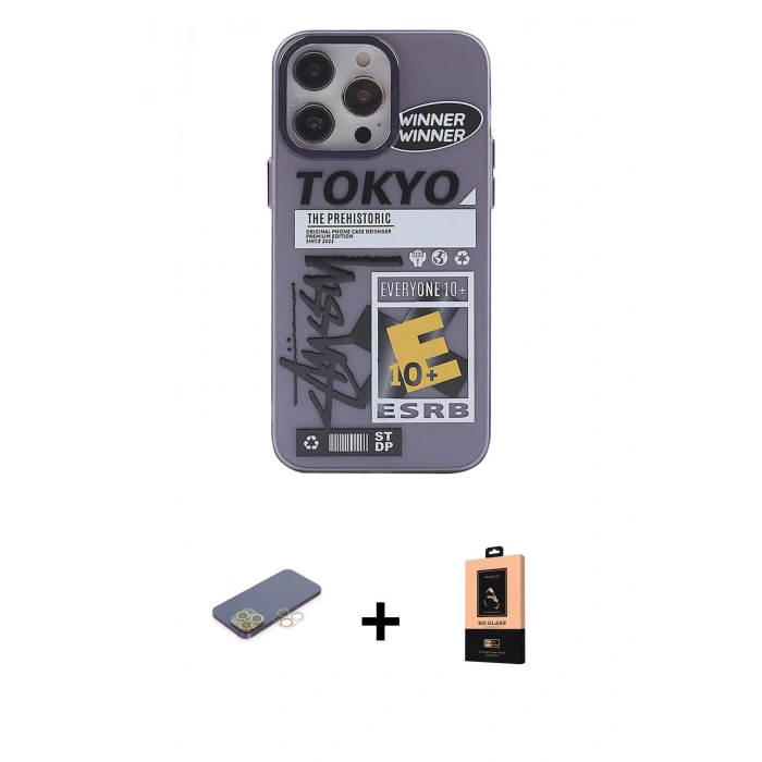 MARSİLYAN™- iPhone 13 Pro Max Kılıf Zirve Form Özel Seri - Şeffaf Maxco Cam Ekran Koruyucu + Renkli Kamera Lens Koruma Cam - SI