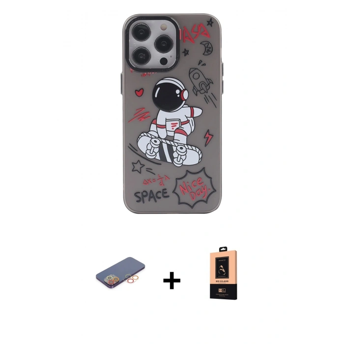 MARSİLYAN™- iPhone 13 Pro Max Kılıf Zirve Form Özel Seri - Şeffaf Maxco Cam Ekran Koruyucu + Renkli Kamera Lens Koruma Cam - TU