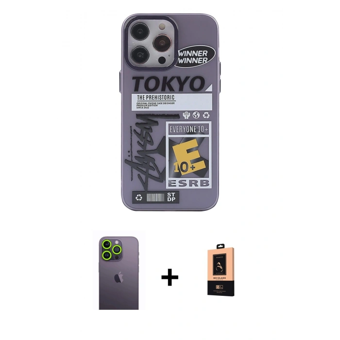 MARSİLYAN™- iPhone 13 Pro Max Kılıf Zirve Form Özel Seri - Şeffaf Maxco Cam Ekran Koruyucu + Yeşil Neon Fosforlu Kamera Lens