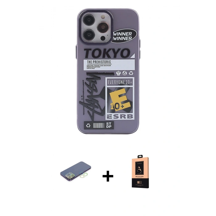 MARSİLYAN™- iPhone 13 Pro Max Kılıf Zirve Form Özel Seri - Şeffaf Maxco Cam Ekran Koruyucu + Renkli Kamera Lens Koruma Cam - YL