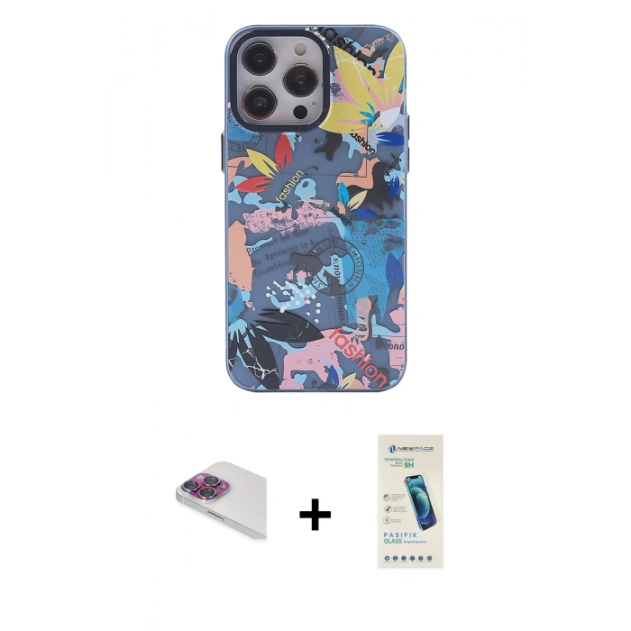 MARSİLYAN™- iPhone 13 Pro Max Kılıf Zirve Form Özel Seri - Şeffaf Pasifik Cam Ekran Koruyucu + Pers Alüminyum Kamera Lens - GI