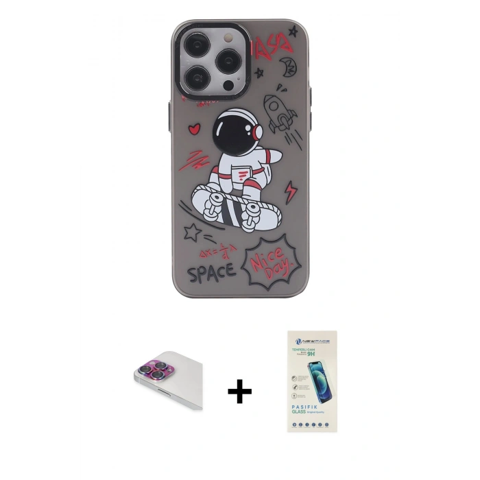 MARSİLYAN™- iPhone 13 Pro Max Kılıf Zirve Form Özel Seri - Şeffaf Pasifik Cam Ekran Koruyucu + Pers Alüminyum Kamera Lens - GI