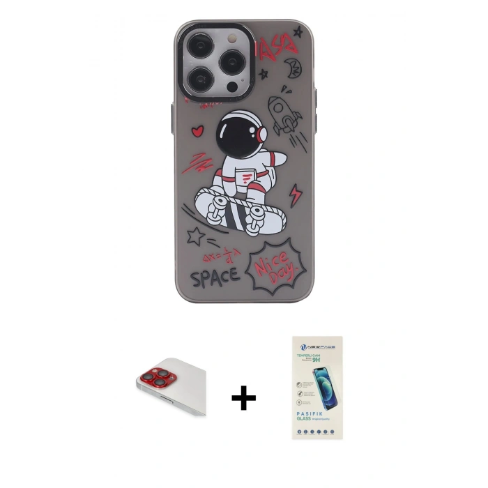 MARSİLYAN™- iPhone 13 Pro Max Kılıf Zirve Form Özel Seri - Şeffaf Pasifik Cam Ekran Koruyucu + Pers Alüminyum Kamera Lens - KI
