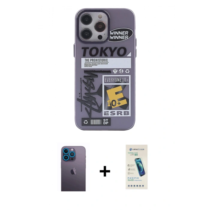 MARSİLYAN™- iPhone 13 Pro Max Kılıf Zirve Form Özel Seri - Şeffaf Pasifik Cam Ekran Koruyucu + Neon Fosforlu Kamera Lens - MI