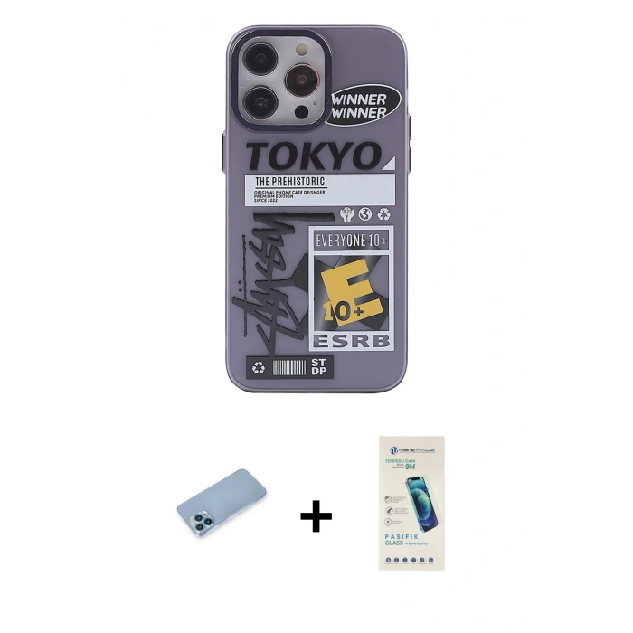 MARSİLYAN™- iPhone 13 Pro Max Kılıf Zirve Form Özel Seri - Şeffaf Pasifik Cam Ekran Koruyucu + Mavi Shine Kamera Lens Koruma Cam