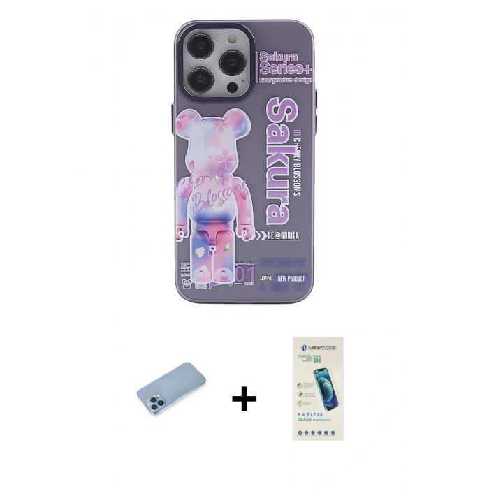 MARSİLYAN™- iPhone 13 Pro Max Kılıf Zirve Form Özel Seri - Şeffaf Pasifik Cam Ekran Koruyucu + Mavi Shine Kamera Lens Koruma Cam