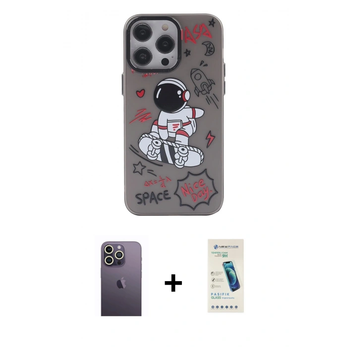 MARSİLYAN™- iPhone 13 Pro Max Kılıf Zirve Form Özel Seri - Şeffaf Pasifik Cam Ekran Koruyucu + Neon Fosforlu Kamera Lens - BZ