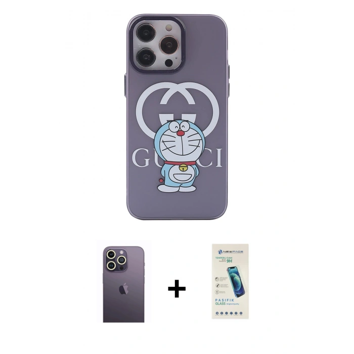 MARSİLYAN™- iPhone 13 Pro Max Kılıf Zirve Form Özel Seri - Şeffaf Pasifik Cam Ekran Koruyucu + Neon Fosforlu Kamera Lens - BZ
