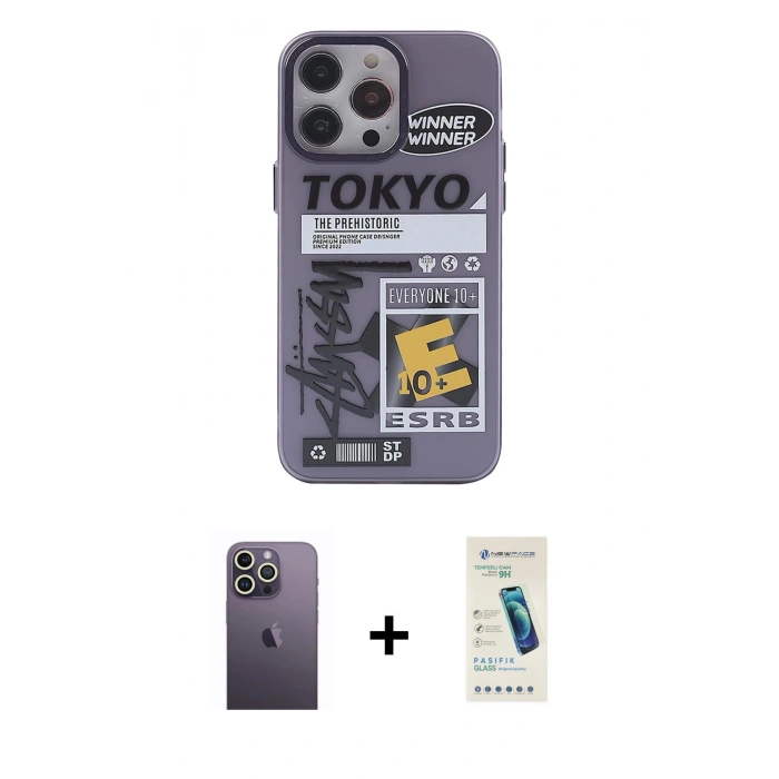 MARSİLYAN™- iPhone 13 Pro Max Kılıf Zirve Form Özel Seri - Şeffaf Pasifik Cam Ekran Koruyucu + Neon Fosforlu Kamera Lens - BZ