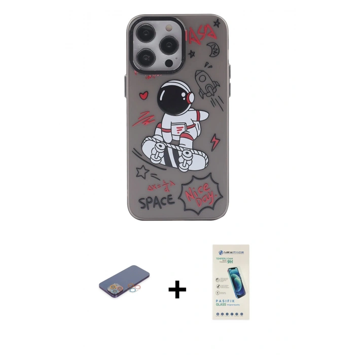 MARSİLYAN™- iPhone 13 Pro Max Kılıf Zirve Form Özel Seri - Şeffaf Pasifik Cam Ekran Koruyucu + Renkli Kamera Lens Koruma Cam - PE
