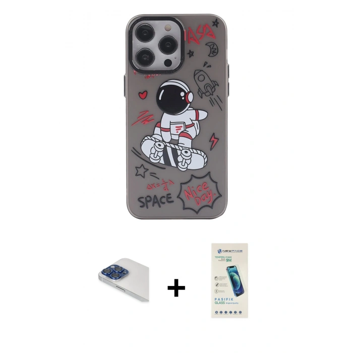 MARSİLYAN™- iPhone 13 Pro Max Kılıf Zirve Form Özel Seri - Şeffaf Pasifik Cam Ekran Koruyucu + Pers Alüminyum Kamera Lens - LT