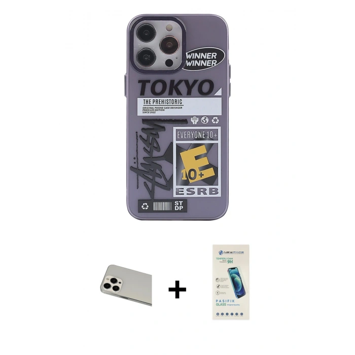 MARSİLYAN™- iPhone 13 Pro Max Kılıf Zirve Form Özel Seri - Şeffaf Pasifik Cam Ekran Koruyucu + Rainbow Kamera Lens Koruma Cam - BZ
