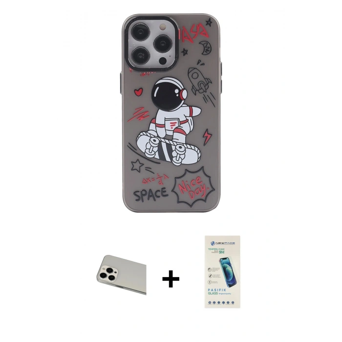 MARSİLYAN™- iPhone 13 Pro Max Kılıf Zirve Form Özel Seri - Şeffaf Pasifik Cam Ekran Koruyucu + Rainbow Kamera Lens Koruma Cam - BZ