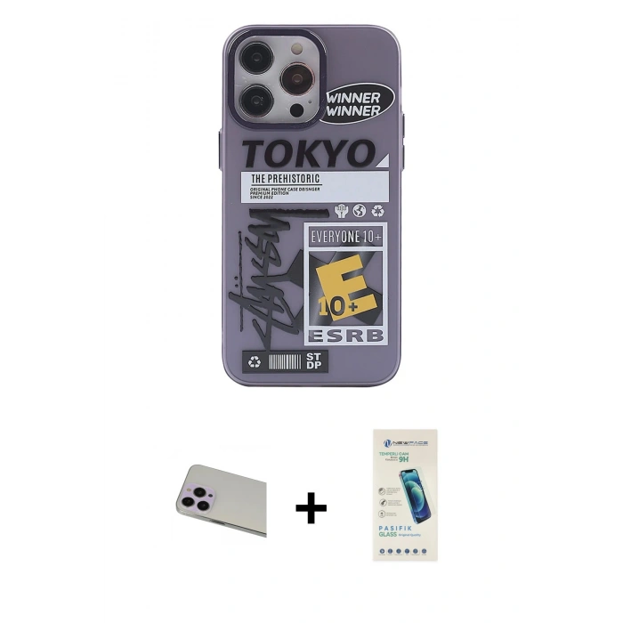 MARSİLYAN™- iPhone 13 Pro Max Kılıf Zirve Form Özel Seri - Şeffaf Pasifik Cam Ekran Koruyucu + Rainbow Kamera Lens Koruma Cam - MR