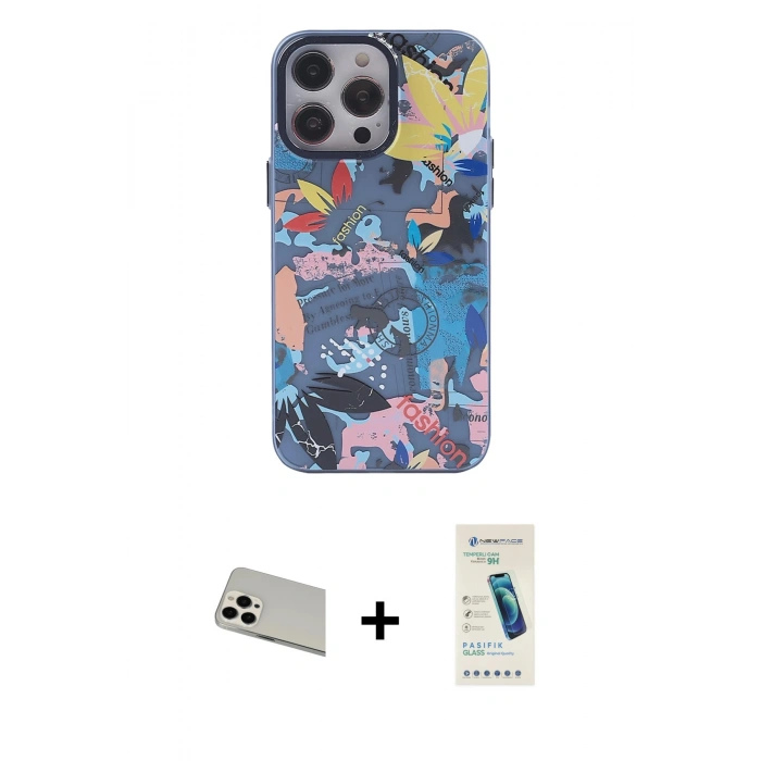 MARSİLYAN™- iPhone 13 Pro Max Kılıf Zirve Form Özel Seri - Şeffaf Pasifik Cam Ekran Koruyucu + Rainbow Kamera Lens Koruma Cam - BZ