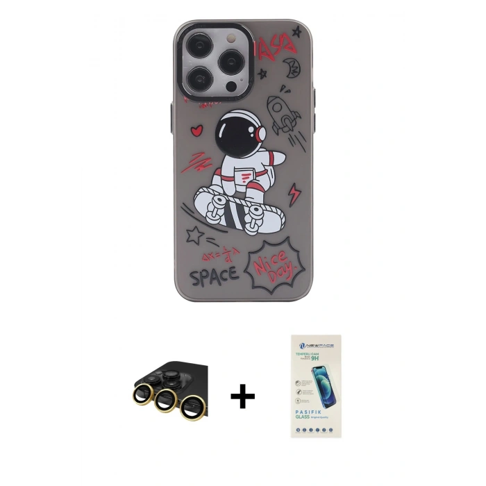 MARSİLYAN™- iPhone 13 Pro Max Kılıf Zirve Form Özel Seri - Şeffaf Pasifik Cam Ekran Koruyucu + Raze Metal Kamera Lens - GD