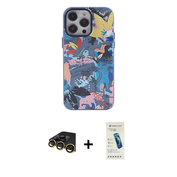 MARSİLYAN™- iPhone 13 Pro Max Kılıf Zirve Form Özel Seri - Şeffaf Pasifik Cam Ekran Koruyucu + Raze Metal Kamera Lens - GD