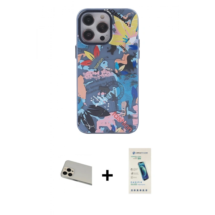 MARSİLYAN™- iPhone 13 Pro Max Kılıf Zirve Form Özel Seri - Şeffaf Pasifik Cam Ekran Koruyucu + Rainbow Kamera Lens Koruma Cam - REGD