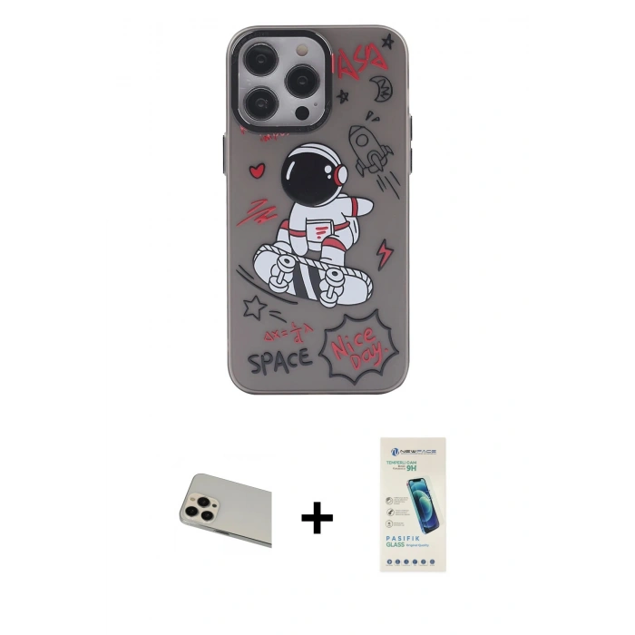 MARSİLYAN™- iPhone 13 Pro Max Kılıf Zirve Form Özel Seri - Şeffaf Pasifik Cam Ekran Koruyucu + Rainbow Kamera Lens Koruma Cam - REGD