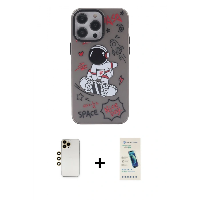 MARSİLYAN™- iPhone 13 Pro Max Kılıf Zirve Form Özel Seri - Şeffaf Pasifik Cam Ekran Koruyucu + Shine Kamera Lens - GD