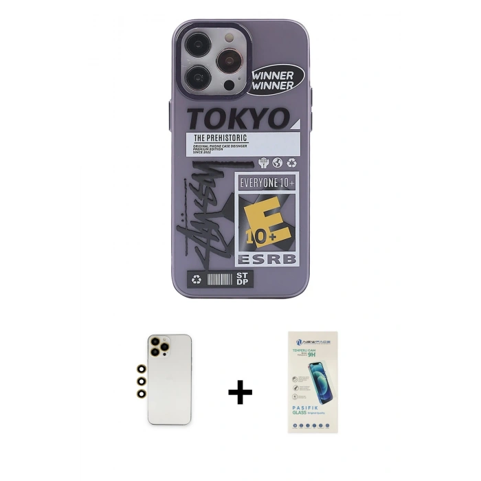 MARSİLYAN™- iPhone 13 Pro Max Kılıf Zirve Form Özel Seri - Şeffaf Pasifik Cam Ekran Koruyucu + Shine Kamera Lens - GD